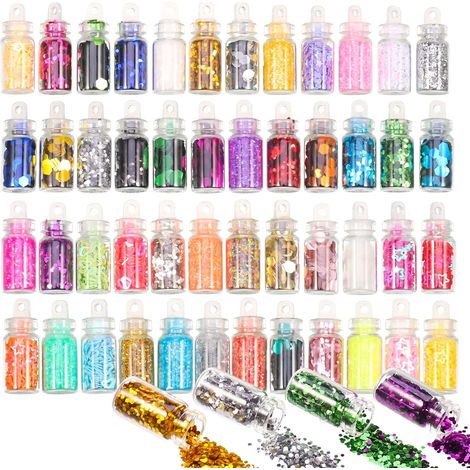 48 Colors Glitter Powders, Shiny Powder for Hair, Face, Nails, Holographic Sequins for Makeup, Nail Art, Party DIY, Festival, Music Crafts (1/5)