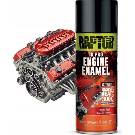Vernice spray Raptor ad alta temperatura, rossa 300°C, per motori (1/2)