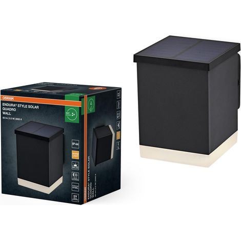 Luminaire extérieur ENDURA STYLE SOLAR QUADRO WALL, 0,5W, 50lm, applique murale, gris foncé, éclairage indirect, batterie rechargeable, IP44, température de couleur 3000K, ton blanc chaud (1/5)