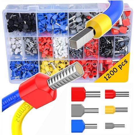Lot de 1200 embouts de câble pré-isolés à double fil pour câbles de 1,5 mm² à 16 mm² pour installations électriques et applications de bornes (1/5)