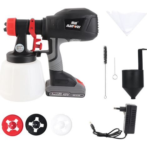 Jeffergarden Pistolet a Peinturede, Pistolet à Peinture avec Réservoir 1200ML, Pistolet Peinture Electrique avec 4 Buses , Pulvérisateurs de Peinture à Débit Réglable pour Armoires, Plafonds (1/5)