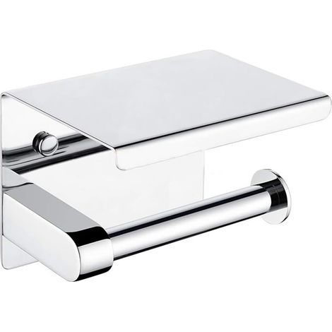 Porta rotolo di carta da toilette murale in acciaio inossidabile argentato brillante per telefono portatile con staffa per sala da bagno, 1 pezzo (1/5)