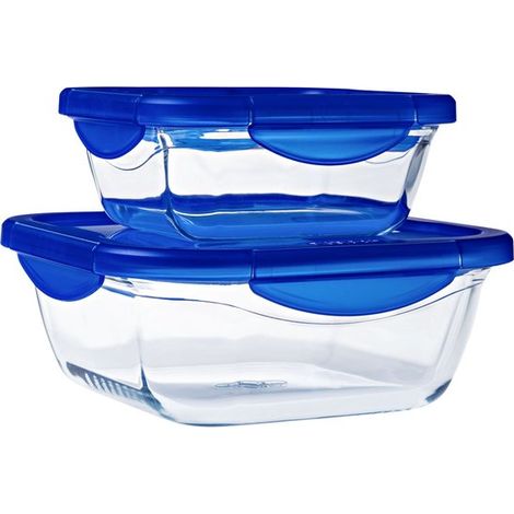 Lot de 2 boîtes de conservation carrées - PYREX - COOK & GO - Hermétique - 0,8 L et 1,9 L - Verre (1/5)
