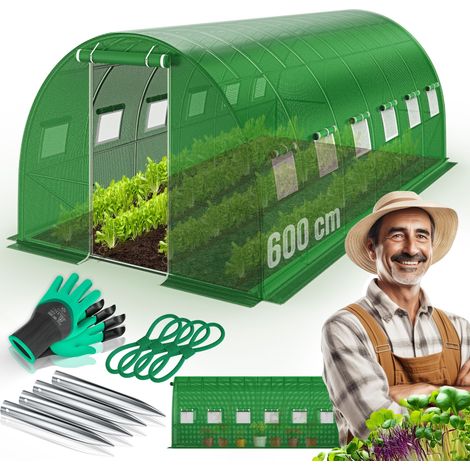 KESSER® Serra in foil Stabile con finestre con zanzariera e porta  Tunnel da giardino con telaio in acciaio zincato  Tunnel in foil 170g/m² incl. ancoraggio a terra, guanti e corde  Verde / 600 x 300c
