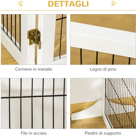 Barrière pliable 6 panneaux en bois et acier, 432x36x70 cm, blanche, parfaite pour chiens petits et moyens. (1/5)