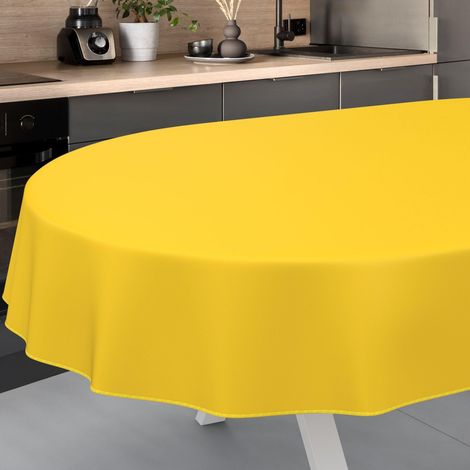 Nappe en Toile cirée, Lavable, pour Table de Jardin, extérieur et intérieur, Ovale, 240 x 140 cm, avec Ourlet, Jaune (1/5)