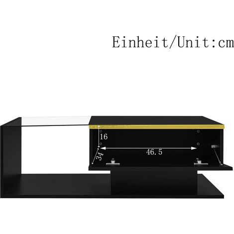 Table basse noire laquée 90 x 50 cm avec plateau en verre trempé et éclairage LED multicolore (1/5)