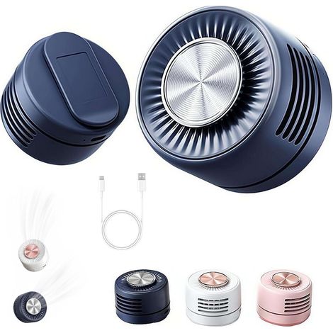 2 ventilateurs portables sans pales, recharge USB, usage bureau et voyage-Bleu (1/5)