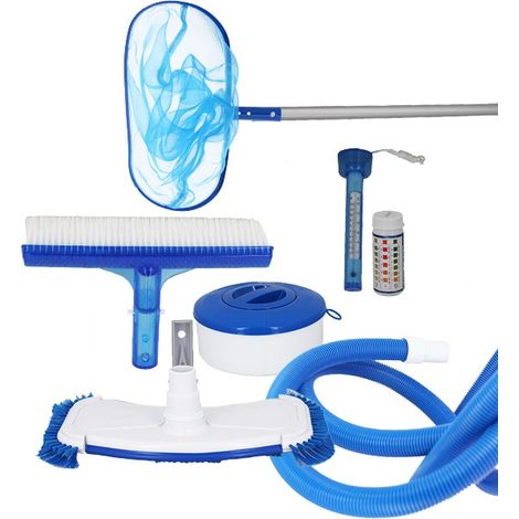 GRE – Kit d'entretien piscine 8 accessoires – Manche télescopique – Épuisette – Doseur flottant – Pour piscines hors-sol