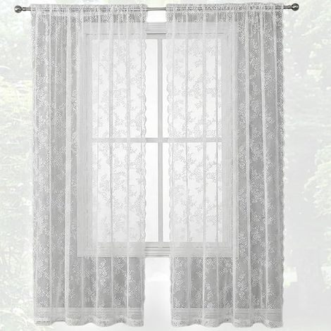 rideaux dentelle blanche - Motif floral - Transparent - cuisine, salon, chambre à coucher - 150 x 200 cm (1/3)