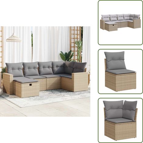 6-tlg. Garten-Sofagarnitur mit Kissen Beige Poly Rattan - Gartensofa Set - Garten Sofa Set - Outdoor Sofa Set - Garten Sofagarnitur (1/5)