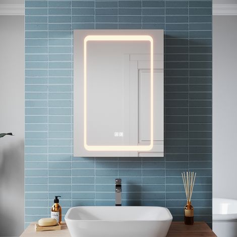 SONNI Aluminium LED Spiegelschrank mit Beleuchtung 50x70x13.3cm mit Touch Steckdose und Beschlagfrei