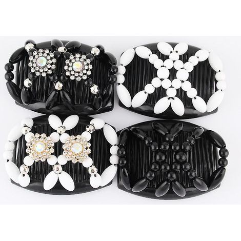 4 Pcs Peignes De Cheveux Perles,pinces Cheveux Lastiques Magiques Peignes De Cheveux Extensible Double Clips, Barrette Cheveux Femme (1/5)