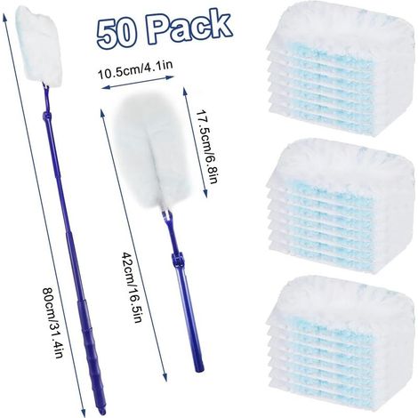 Swiffer Staubwedel-Nachfüllpackungen – 50 flache Spitzen + kurzer Griff + langer Teleskopgriff – 52 Stück (1/4)
