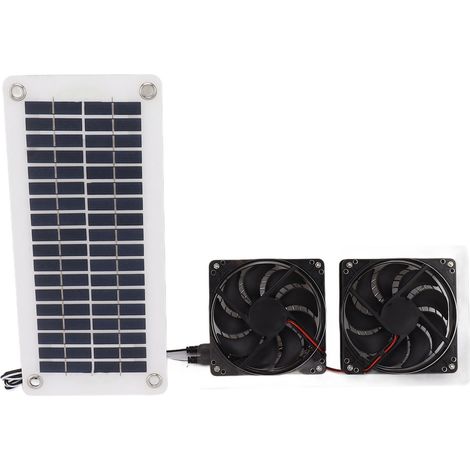 Kit de ventilateur solaire 50 W avec panneau solaire et double ventilateur d'extraction pour serre, abri de jardin ou poulailler extérieur (1/5)