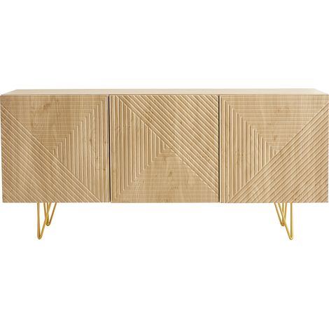 Design-Sideboard aus hellem Eichenholz-Finish und goldfarbenem Metall mit 3 Türen B160 cm OZEN
