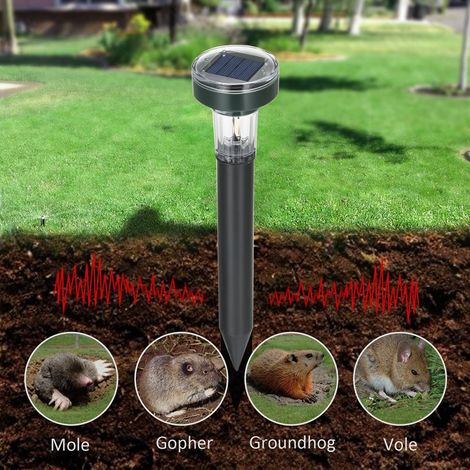 Lot de 2 répulsifs à taupes solaires LED 2 en 1 à ultrasons, étanches et à sonique, pour l'extérieur, pelouse, jardin et maison. (1/5)