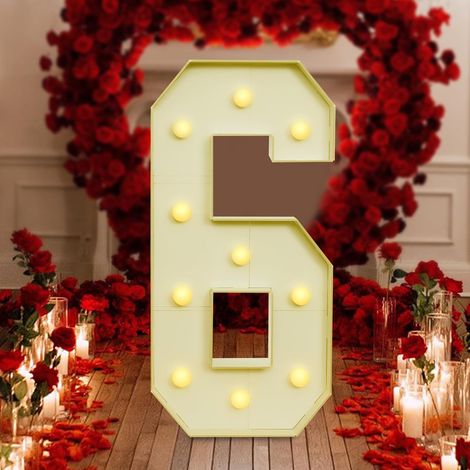 LED-digitale Beleuchtung, kreative Beleuchtung, digitale Beleuchtung, leuchtende Zahl 6, Geburtstag, Party, Hochzeit, Dekorationslampe, 100  48cm