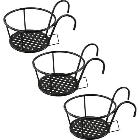 GDHZS- Lot de 3 paniers suspendus en fer forgé pour pot de fleurs pour balcon, jardin, balustrade – Support pour plantes d'intérieur et d'extérieur Noir (1/5)