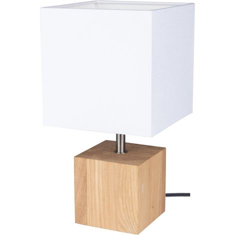 Lampe à poser en Chêne Huilé Design Cubic Abat jour Blanc 1 Ampoule TRONGO (1/2)
