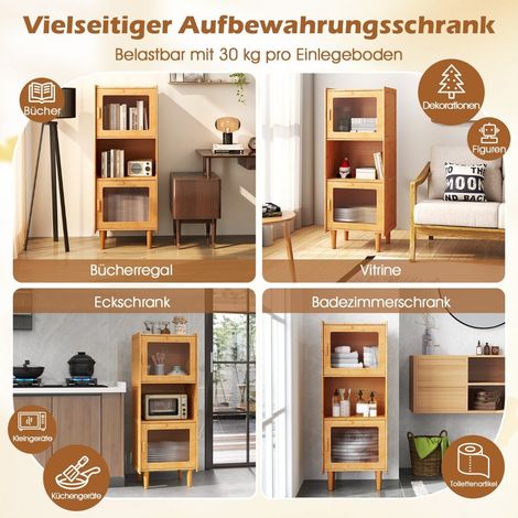 Mobile da cucina in bambu mobile buffet a 3 livelli con 2 ante in acrilico naturale 495 x 40 x 130 cm