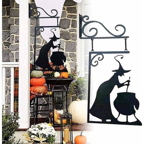 Silhouette Halloween Sorcière en métal, Décoration murale ou jardin pour intérieur et extérieur, pour maison hantée et jardin (1/5)