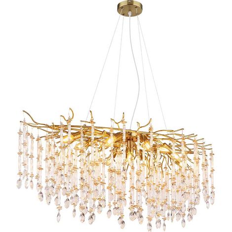 Luster Kronleuchter Pendelleuchte Hängelampe gold Glaskristalle klar amber L 120 cm (1/3)