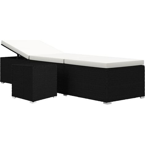 vidaXL Lettino Prendisole Cuscino e Tavolino Polyrattan Bianco (1/5)