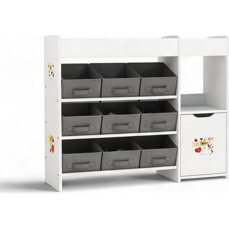 Meuble de rangement enfant 92 cm avec 9 bacs textile en mDF Acero (1/5)