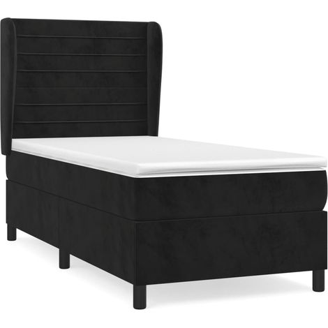 Lit à sommier tapissier et matelas Noir 80x200 Velours (1/5)