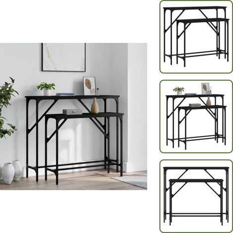 The Living Store Tables console 2 pcs noir bois d'ingénierie - Table Basse - Meuble D'intérieur - Table D'appoint - Table Console - Design Industriel (1/5)