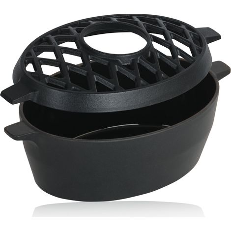 BBQ-Toro Humidificador de hierro fundido esmaltado  Negro, 2,7 litros  estufa de leña