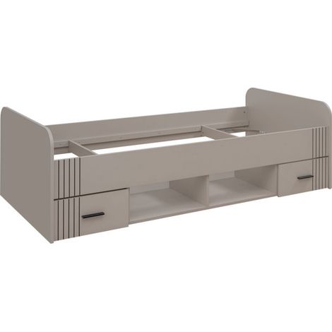 Lit 1 place Sigma avec 2 tiroirs - Bois MDF cachemire et décor noir - 96 x 64 x 204 cm - Matelas non inclus - Livraison gratuite (1/5)