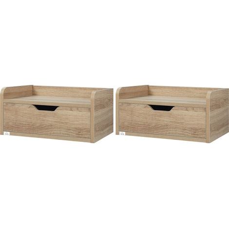 Set aus 2 wandmontierten Nachttischen, Hänge-Nachttischen mit Schublade und Tischplatte in Holzoptik, Maße: 40 x 30 x 19,5 cm (L x B x H) (1/5)