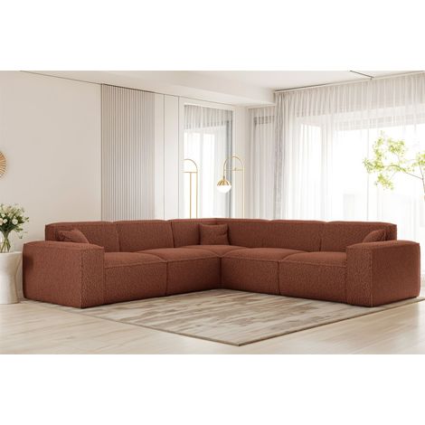 Ecksofa Designersofa CELES PREMIUM in Stoff Sven Rostbraun Seite Universal