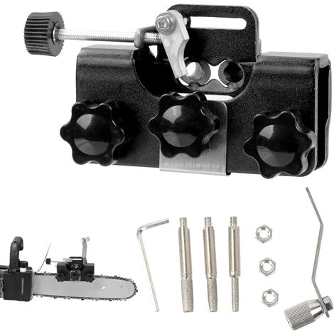 Chainsaw Chain Sharpener Chainsaw Chain Sharpening Jig Chainsaw Sharpening Kit with 3 Grinding Heads Portable Hand Crank for All Types of Chainsaws Black (1/5)