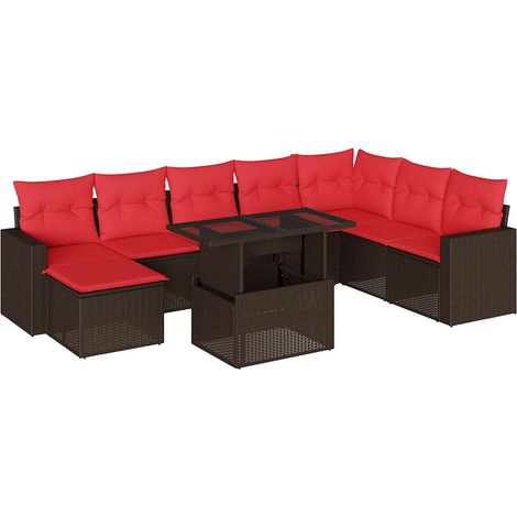 Maison Exclusive - Set Divani da Giardino 9 pz con Cuscini Marrone in Polyrattan (1/5)