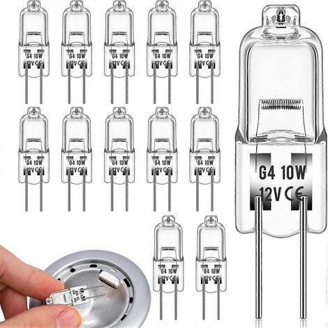 Lot de 10 ampoules halogènes G4 10 W 12 V, capsule transparente, culot à 2 broches, blanc chaud, dimmable (1/5)