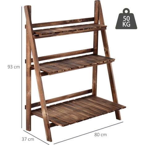 Support pliable pour plantes, porte-pots en bois de sapin, étagère extérieure à 3 niveaux, 80 x 37 x 93 cm (1/3)