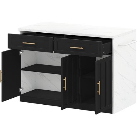 Isla de cocina MDF 120 x 60 x 91 cm con enchufes USB, estantes regulables y barra (1/5)