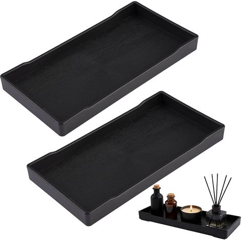 2 Plateau Rectangulaire, Résine, 20x10x2 cm, Noir, Imperméable, Rangement Salle de Bain, Cuisine (1/5)