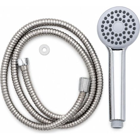 Flexible de douche 1.50m avec pommeau - Pommeau avec 1 seul jet - anti calcaire - Garantie 3 ans - Lot de 1 (1/5)
