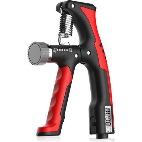 Hand Grip Musculation Avant Bras, Poignée réglable de 10 à 100 kg, Exerciseur de Doigts, Étireur de Doigts, Anneau d'exercice, Balle Anti-Stress avec Compteur Intelligent et Sac de Transport