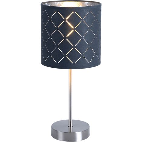 Lampada da tavolo in tessuto soggiorno camera da letto interruttore lettura faretto illuminazione grigio argento Globo 15228T