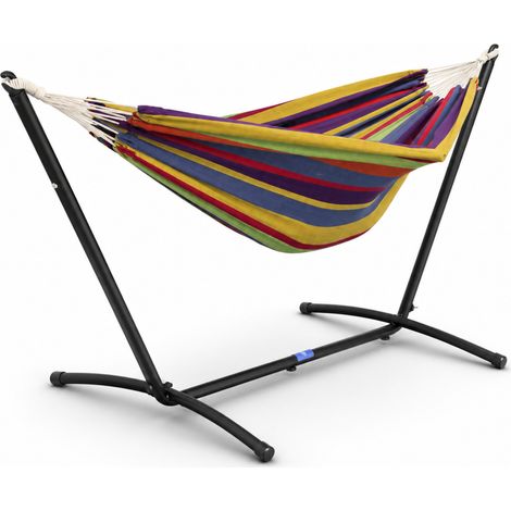 Hängematte mit Gestell Hängeliege Relaxliege Outdoor Indoor 180x140 bis 120Kg Regenbogen
