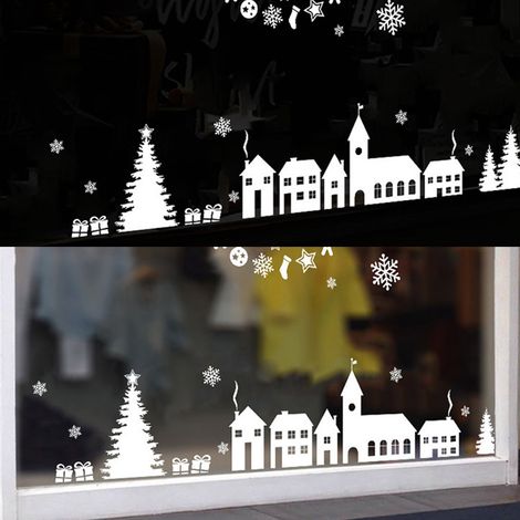 Autocollant décoratif amovible adhésif motif élément de Noël flocon pour maison bureau cuisine chambre vitrine PVC blanc 170x100cm 150g (1/2)