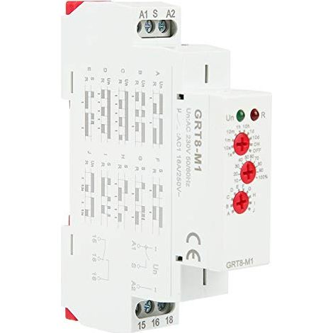 Ej.Life Zeitrelais Schalter AC 220V GRT8-M1 Multifunktionale Hutschienenmontage 10 Funktionen LED Anzeigen für Industrieanlagen A (1/5)