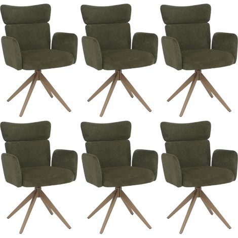 Lot de 6 chaises de salle à manger pivotantes à 180° avec retour automatique et accoudoirs tissu bouclé vert et fer aspect bois 040008817 (1/5)