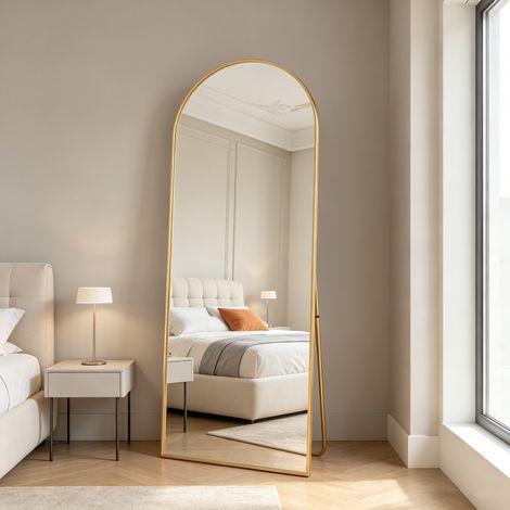 Miroir sur pied 165 x 60 cm, Cadre en Aluminium, Corps Entier, Miroir Verre trempé – Pour chambre, salon, salle de bain (1/5)