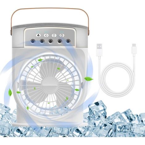 600-ml-Verdunstungsventilator mit 3 Geschwindigkeitsstufen und tragbarer Regenbogen-LED-Leuchte (1/5)